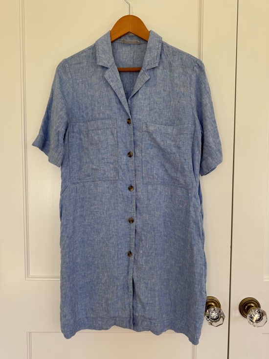 Everlane Dresses & Skirts - Everlane Linen Workwear Dress – Light Blue Linen Short-Sleeve Mini Shirt Dress